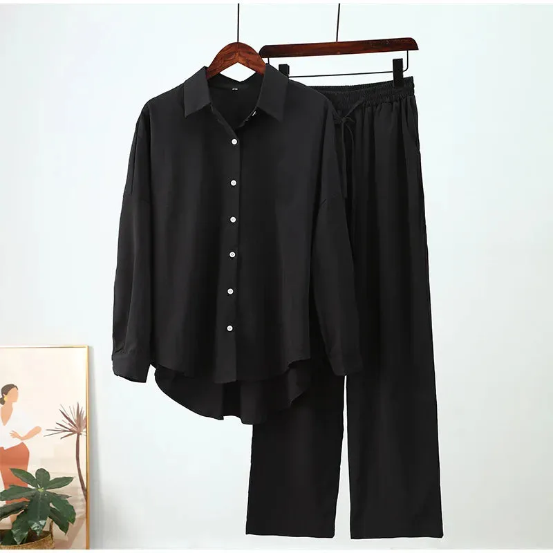Two-Piece Set Top and Wide Leg Pants Loose Style Fall Outfits Clothes